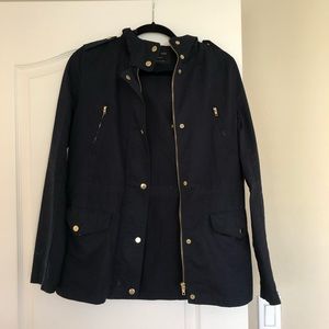 Navy Hooded Jacket with Gold Buttons